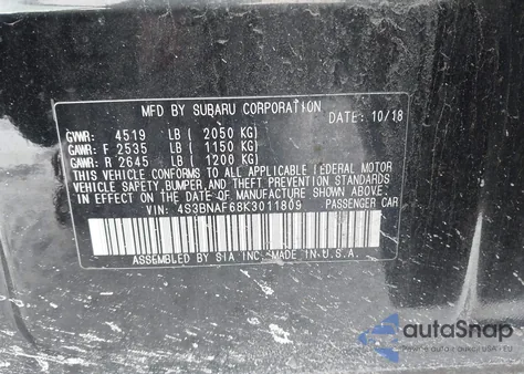 2019 Subaru Legacy 2.5I Premium from USA, damaged, VIN 4S3BNAF68K3011809